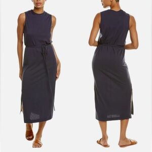 Vince Stretch 100% Pima Cotton Jersey Sleeveless Midi Dress in Navy Blue Sz, S